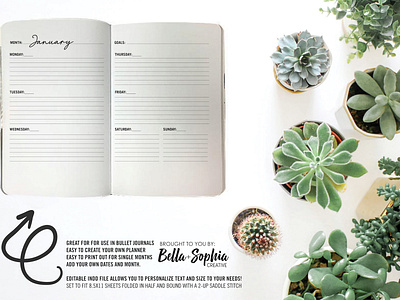 Simple Minimalist Weekly Spread 2-UP for Creative Market branding design indesign journals planner printable product design template