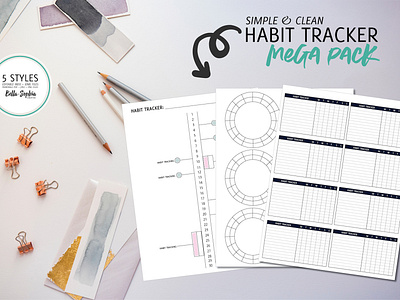 Habit Tracker Mega Pack bullet journal design graphic design indesign planner printable product design typography