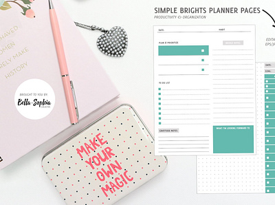 Simple Brights Bullet Journal Planner Pages bullet journal design graphic design indesign planner printable product design