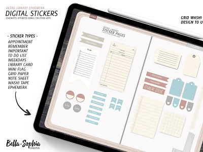 Retro Library Inspired Digital Stickers bullet journal design graphic design illustration ipad planner planner product design