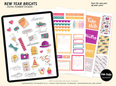 New Year Brights Digital Sticker Pack for Goodnotes design goodnotes graphic design illustration planner product design