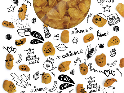 Eat-O cornflakes packaging characters concept corny characters illustration packaging