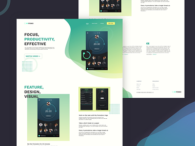 POMO app brand clean design gradient green page typo web