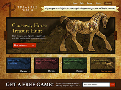 Web concept game gold homepage horse landing page ui design web design