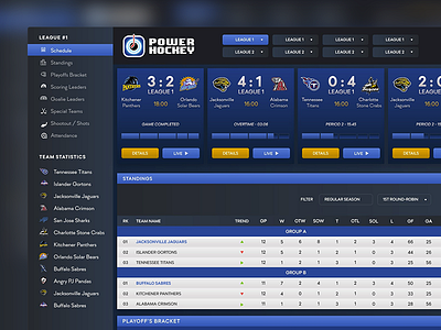 PowerHockey - UI Design championship hockey league players sport ui