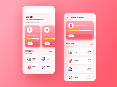 File manager | Storage UI 3d cache categories default dribbbleweeklywarmup filemanager files mobile sd card slider space storage