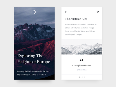 Heights of Europe cards ios minimal mobile mountains photography typography ui unsplash ux white