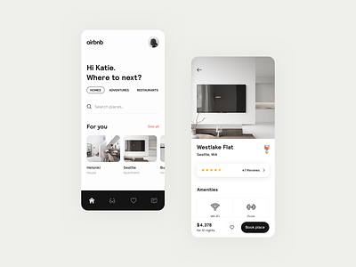 Airbnb concept 2019 airbnb app booking concept housing interface interior ios iphone minimal mobile monochrome product design rent simple