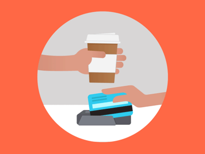 Coffee purchase 2d buying coffee credit card gif illustration motion on the go purchase transaction