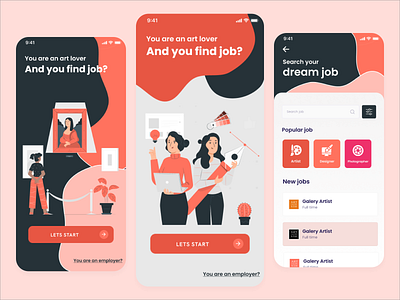 Find job app for art lovers art app artist app design figmadesign find job illustraion illustration iosapp mobile app design mobile ui sketch sketchapp ui uiuxdesign