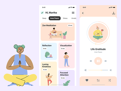 Meditation ios app app ui kit figma iosapp learning app meditation app mindfulness mobile app design mobile ui music player uiuxdesign