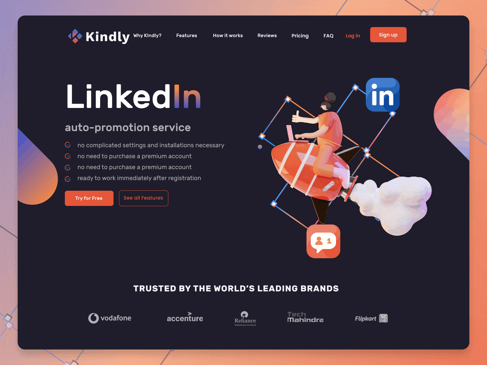 Linkedin auto promotion service dark theme 3D 3d animation design figma graphic design iosapp sketch system ui uiuxdesign ux web website