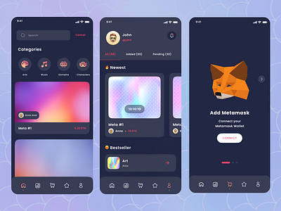 NFT & Crypto Marketplace - Dark mode - IOS App crypto crypto app figma freekit goods iosapp kit marketplace app mobile app design mobile ui nft nftapp ui ui kit uiuxdesign uplabs