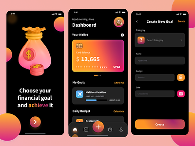 Financial Goals App | Money App | Dark mode IOS App
