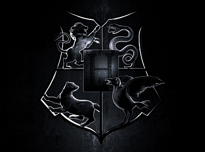 Hogwarts Coat of Arms 3d art black and white coat of arms gryffindor harry potter hogwarts hufflepuff illustration modeling ravenclaw sculpting slytherin