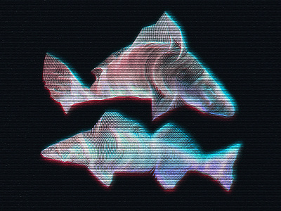 Beyond I art crt crt monitor digital experimental fish glow illustration neon