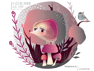 PINK FOREST made cute creatures bird cute forest hedgehod illustration life is great pink vector wood