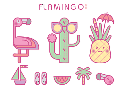 FLAMINGO icons cactus flamingo icons illustration pineapple summer tropical vector vibes