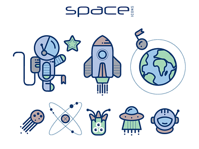 SPACE icons astronaut earth icons illustration moon planet rocket space vector