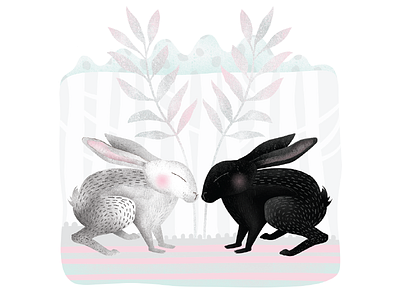 Rabbits black white bunny digital illustration rabbit ying yang