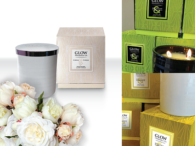 GLOW Fragrance Co. Packaging box box design brand identity candle package design pattern print design