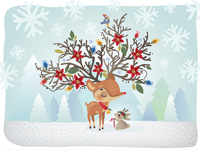 Happy Holidays ❄️ bunny christmas cute animals deer elk holiday card illustration merry christmas snow vector art winter