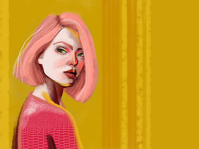 Portrait 1 digital art digital painting girl girl painting pastels pink hair portrait art woman yellow