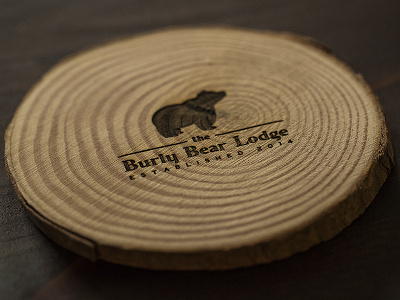 Burly Bear Coaster bear etch laser lodge logo wood wordmark