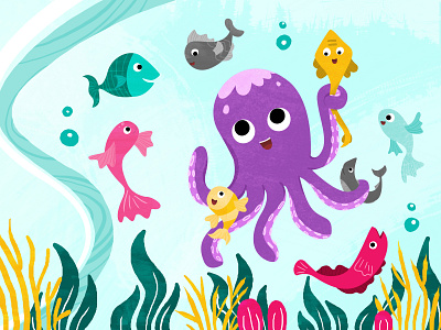 Octopus And Eight Fish cartoon children art children book children book illustration children books cute design fish illustration ocean octopus sea undersea