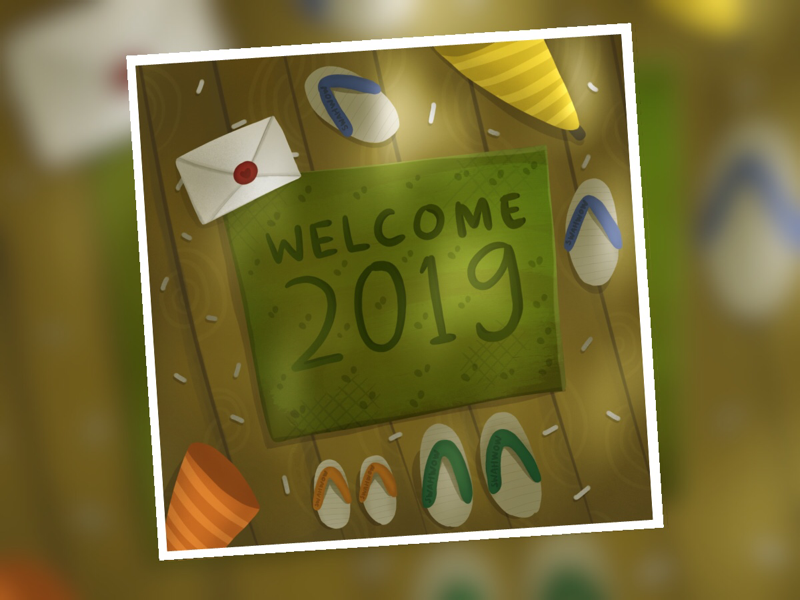 Welcome 2019 sandal childrenbook kidbook illustration cute cartoon doormats happynewyear2019 newyear