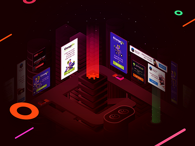 Presentation of web-banners adsmarkets banners isometric marketing night presentation space