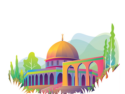 Mosque architecture building cartoon design flat icon illustration landmark moslem palestine ui ux vector vectorart web website