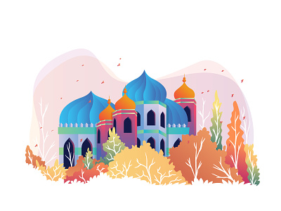 Mosque in Autumn animation app cartoon design flat icon illustration ui ux vector vectorart web website