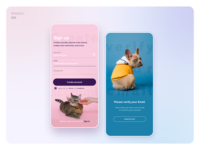 Daily UI 001 - Sign Up appmobile create account daily dailydesignchallenge dailyui dailyuichallenge design design app mockup pet sign up ui ui design uidesign