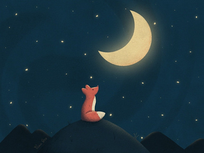 Night dreams design fox illustration night procreate stars