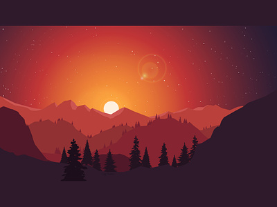 Sunset adobe colors design firewatch flat gradient illustration illustrator landscape red sunset vector