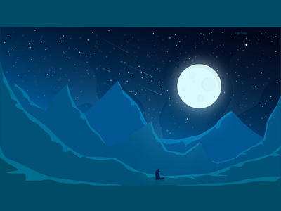 Moonlight adobe blue colors design flat fox gradient illustration illustrator landscape mountains vector