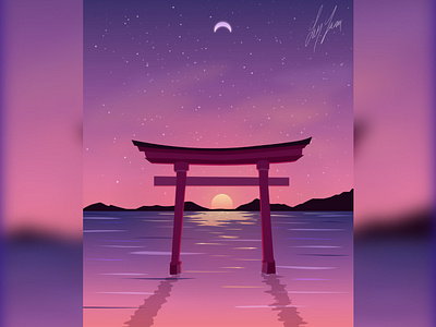 Japan Evening colors digitalart gradient illustration illustrator japanese art landscape vector