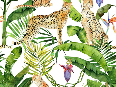 Watercolor jungle cats