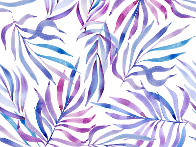 Purple palette watercolor leafy pattern branding design hand drawn illustration pattern tropical watercolor