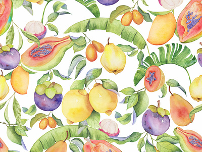 Watercolor pattern with colorfull tropical elements design hand drawn illustration pattern tropical watercolor