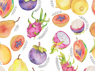 Colorful watercolor tropical fruit pattern