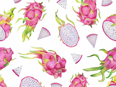 Colorful watercolor dragonfruts pattern