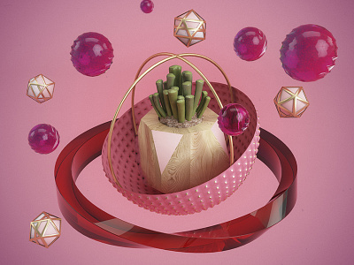 Indigo geometric gold industrial design pink plant product design render