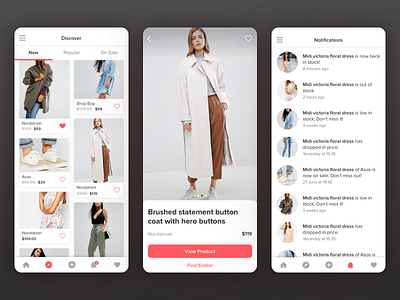 Syte App bottom bar button discover fashion fashion app grid header icons ios app iphone mobile notifications product design product page save tabs tabsicons ui uiux ux