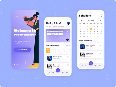 PhotoCalendar App - Mobile App application blue branding design flat illustration ui ux