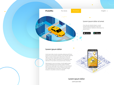 Pick2Me - Landing page blue design driver flat illustration landing page taxi ui vector web website yellow