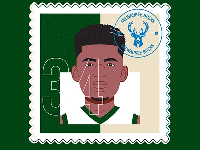 Giannis Antetokounmpo Postage Stamp bucks giannis giannis antetokounmpo illustration illustrator milwaukee nba postage postage stamp stamp