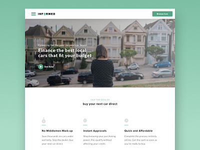 Drive Informed Home approval cars features financing green hero home page instant landing page qualify ui web design