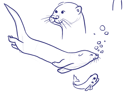 Otter session #1 animal drawing illustration nature otter procreate rough swim training